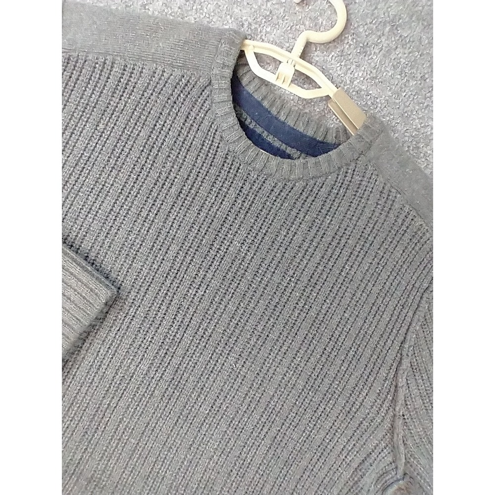 American Eagle Sweater Mens Large Grey Ribbed Knit Cotton Wool Crew Neck